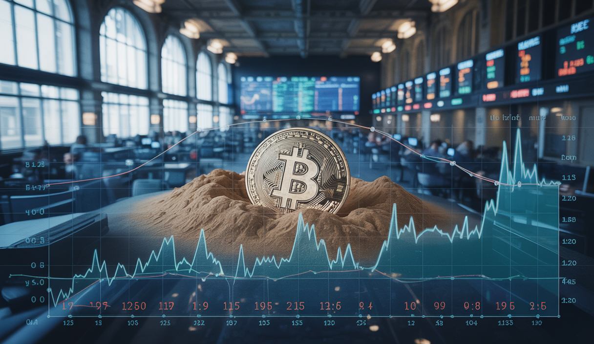 Image artistique d'un sommet historique de Bitcoin avec une dynamique de marché intense.