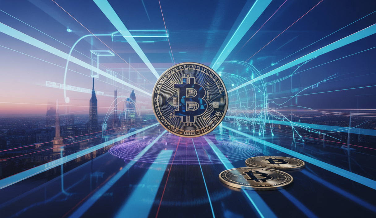 Illustration dramatique montrant l'évolution des cryptomonnaies en 2025.